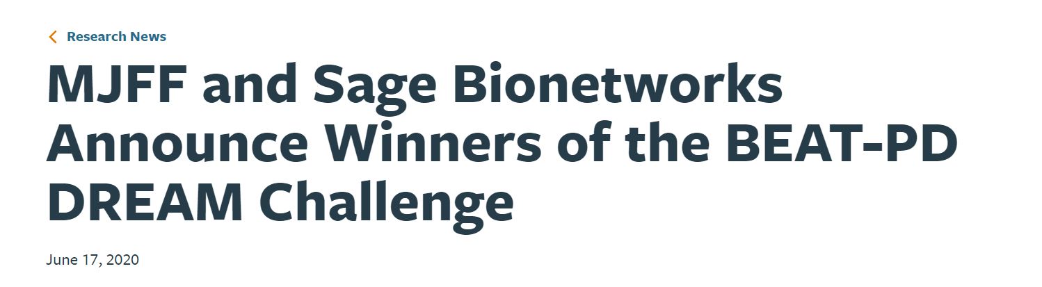 MJFF and Sage Bionetworks Announce Winners of the BEAT-PD DREAM Challenge